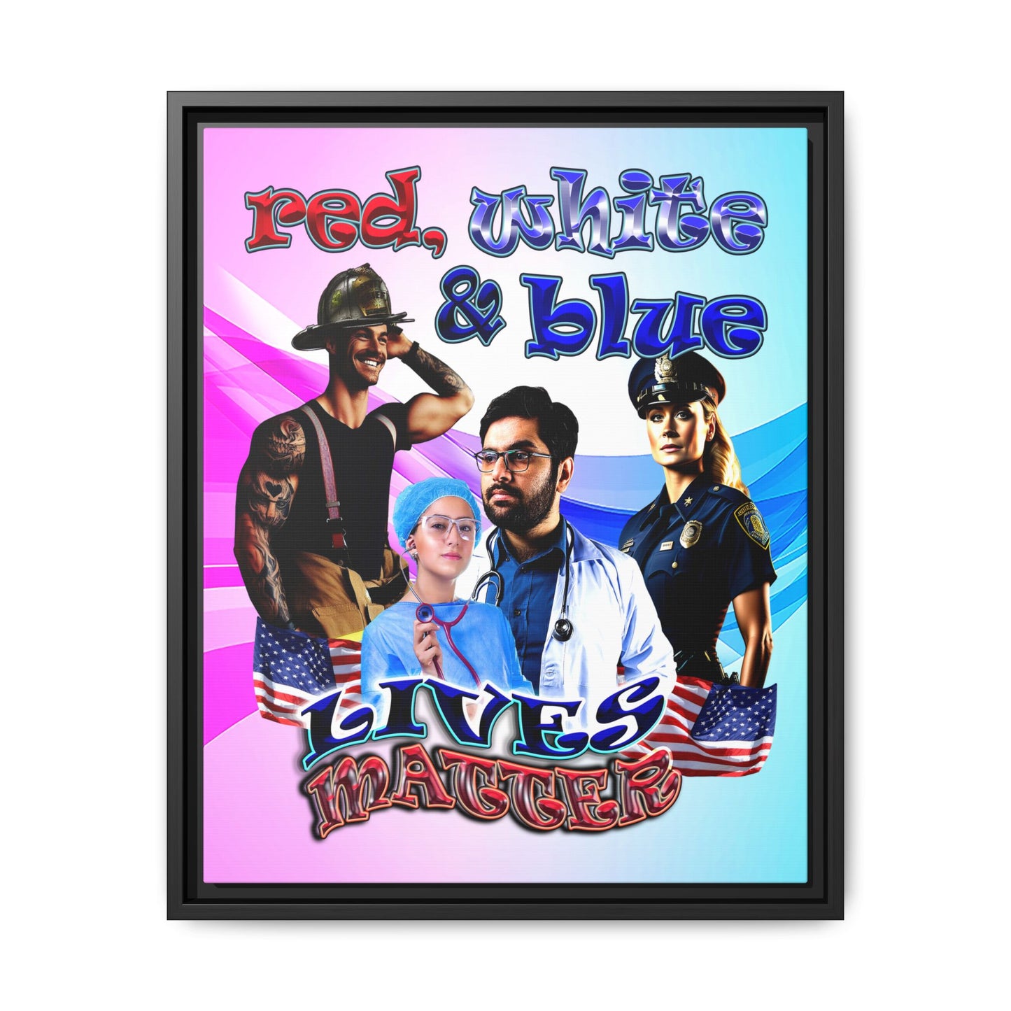 rw&b lives matter - framed canvas art (light blue-pink wave)