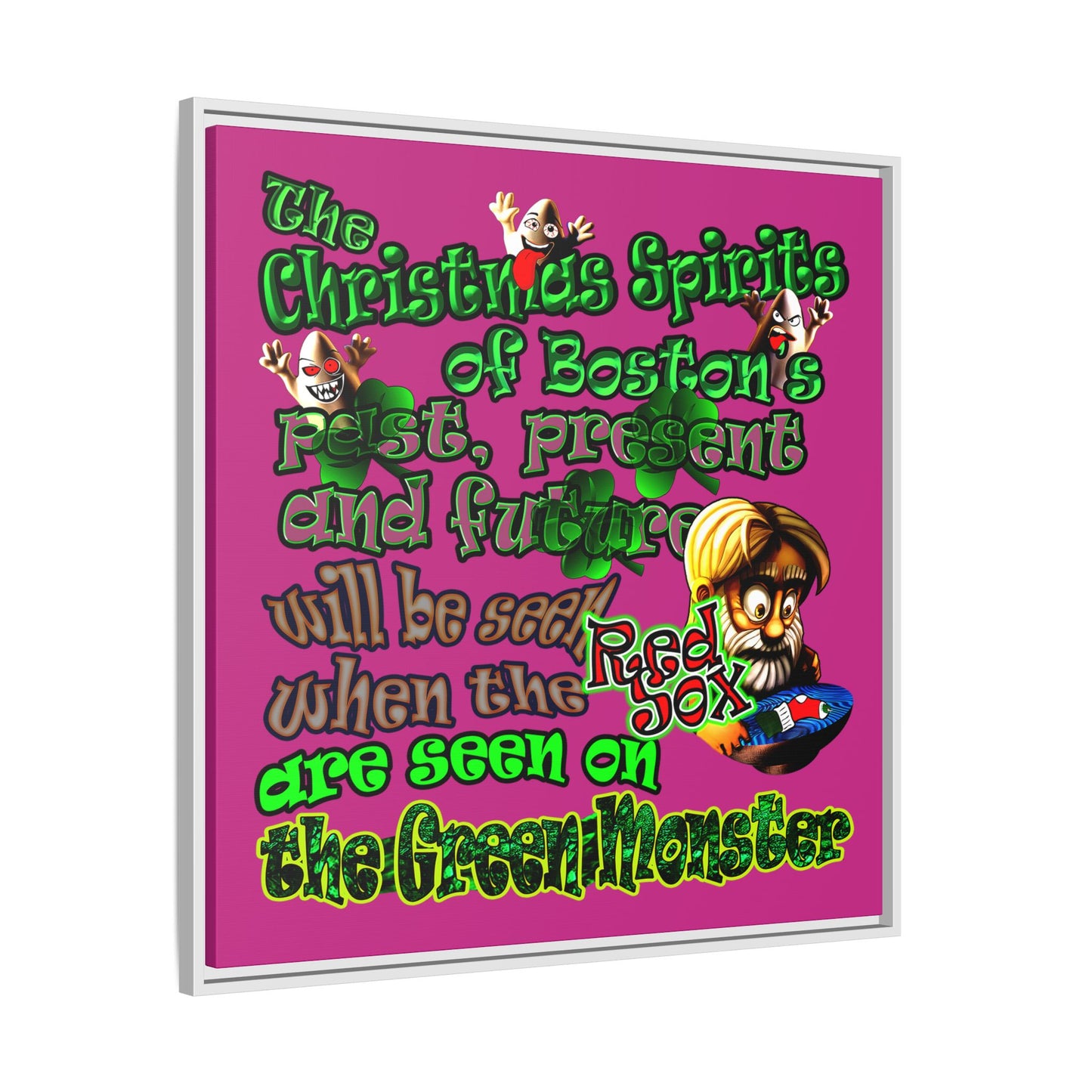 christmas spirits of boston - framed canvas art (pink)
