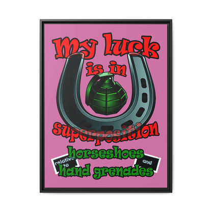 my luck - framed canvas art (light pink)