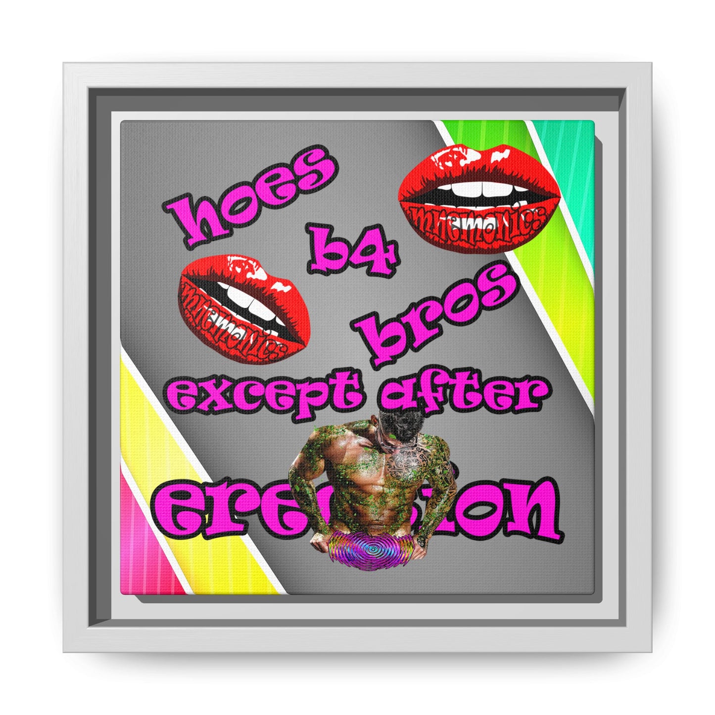 hoes b4 bros - framed canvas art (rainbow split)