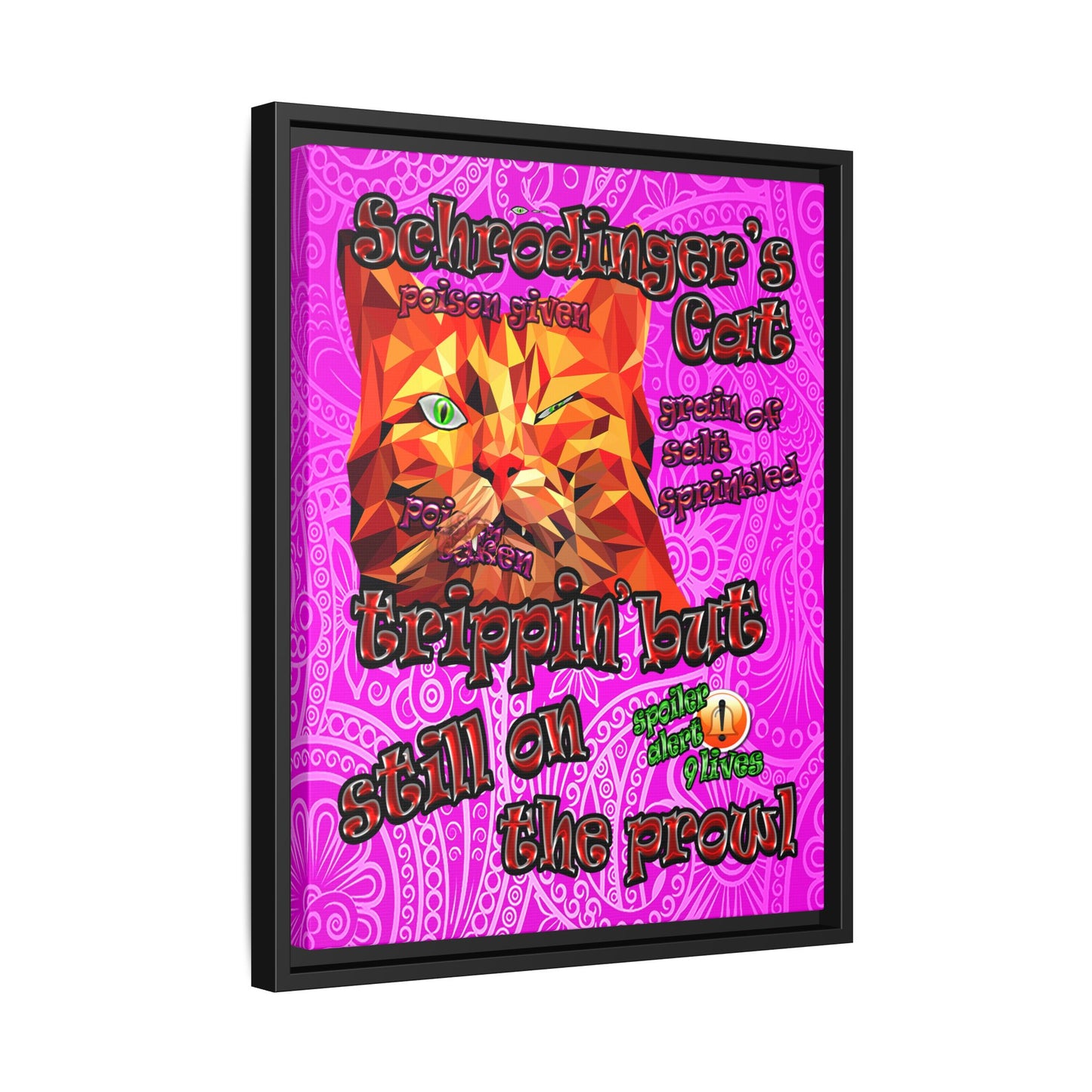 schrodinger's cat - framed canvas art (pink swirl)