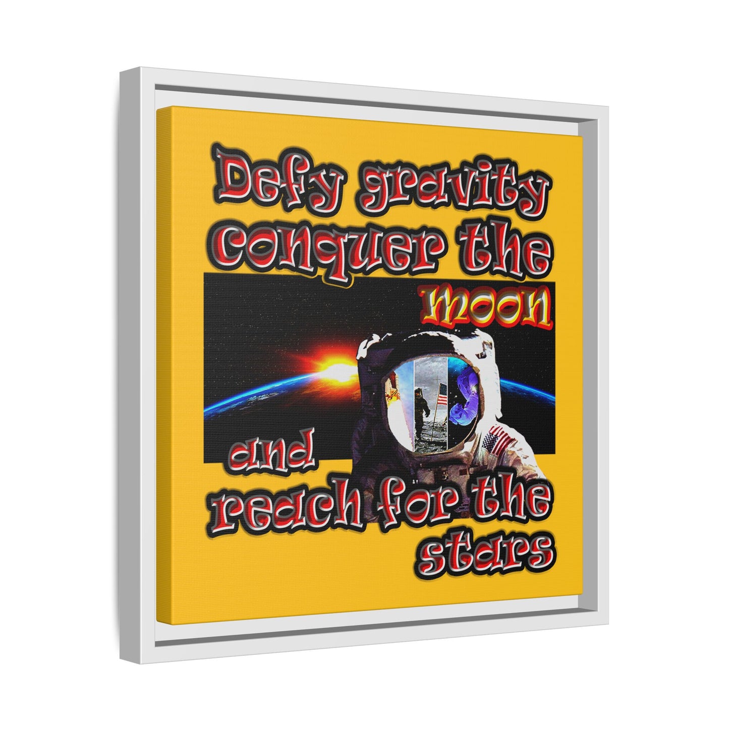 defy conquer reach - framed canvas art (yellow)