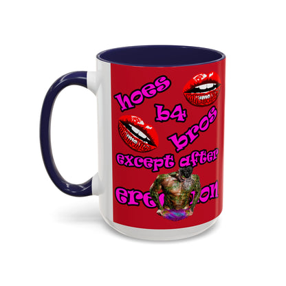 hoes b4 bros - Accent Mug (dark red)