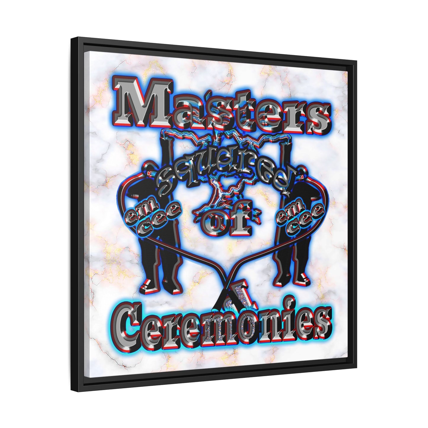 em cee squared - framed canvas art (white marble)