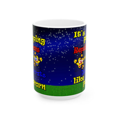 popping like popcorn - White Mug ('snoops' background)