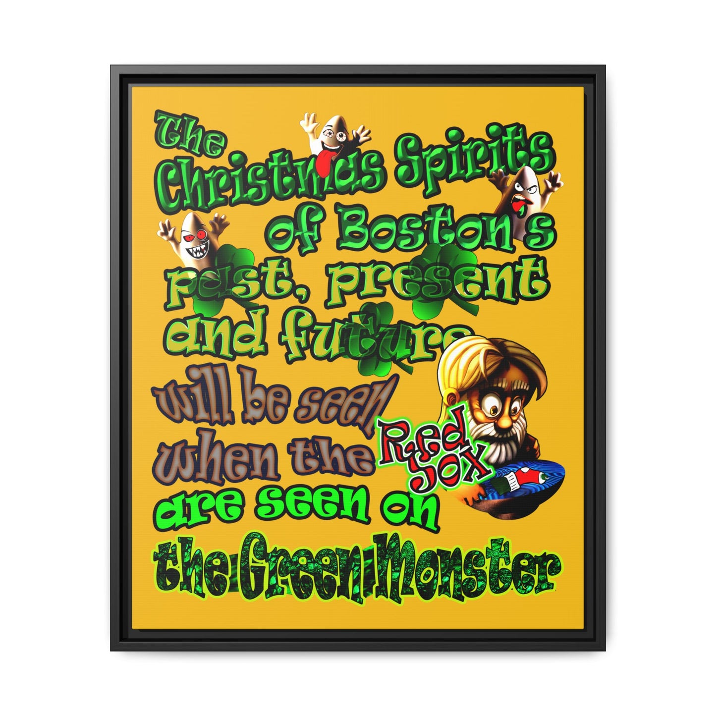 christmas spirits of boston - framed canvas art (yellow)
