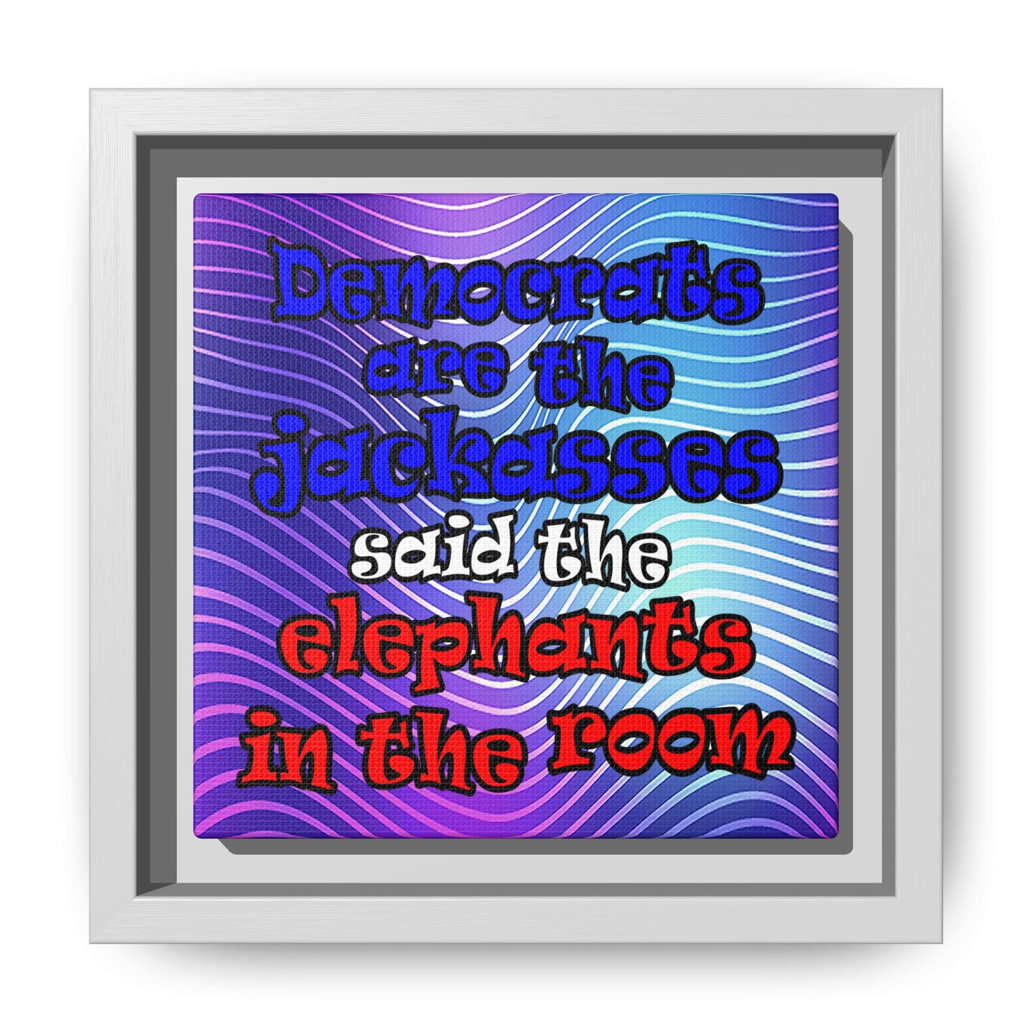 donkeys and elephants - framed canvas art (purple wave)