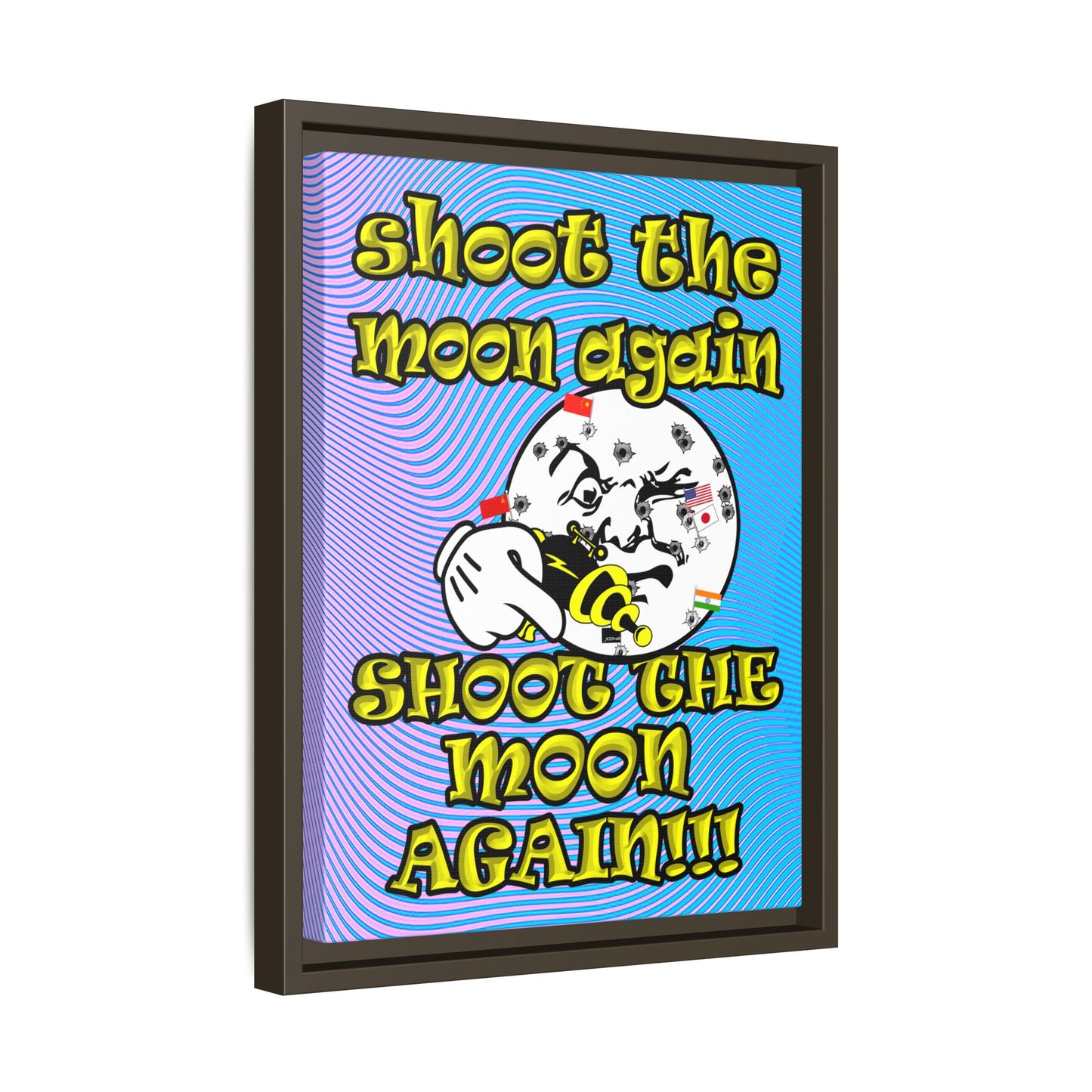 shoot the moon again - framed canvas art (light blue-purple wave)