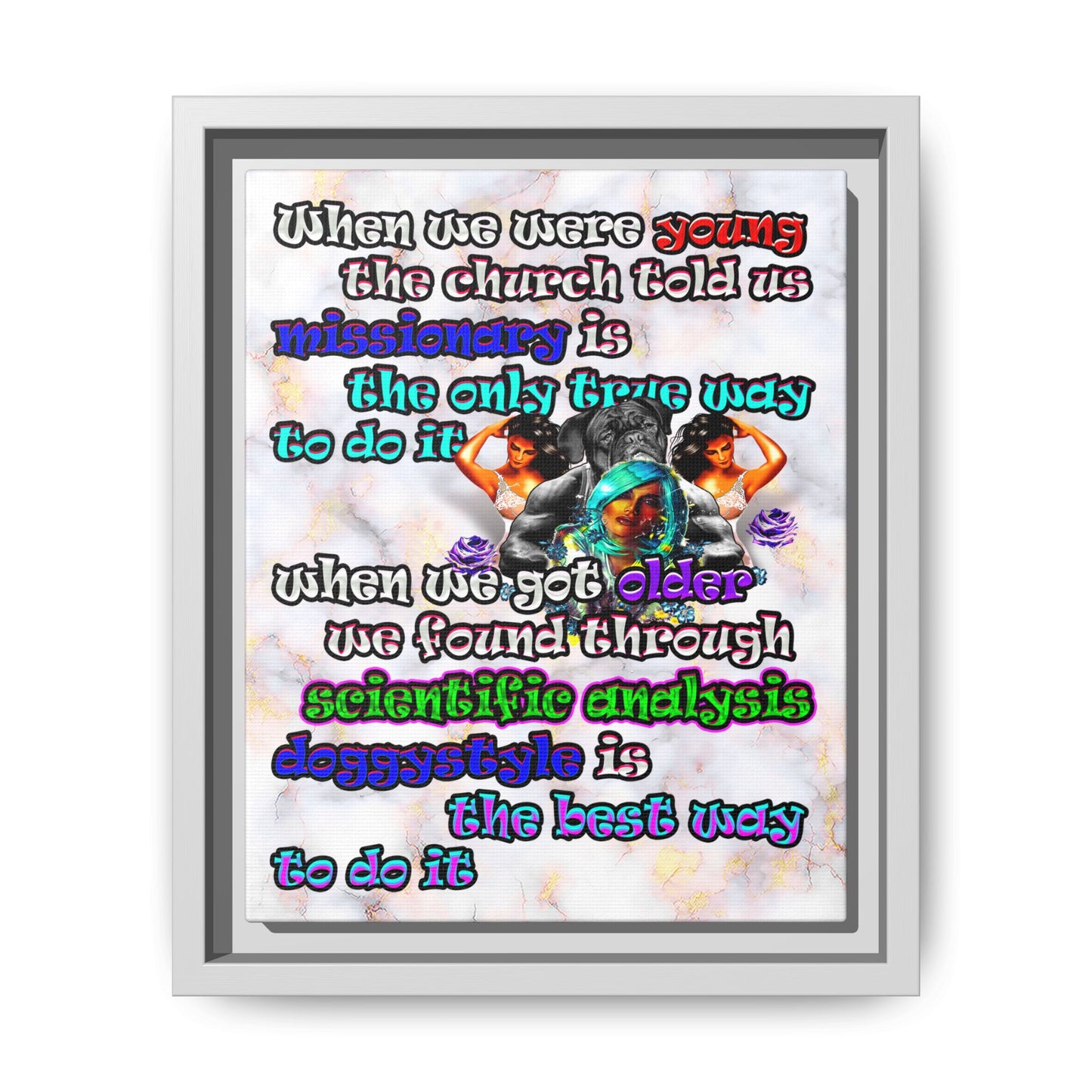 doggystyle - framed canvas art (white marble)