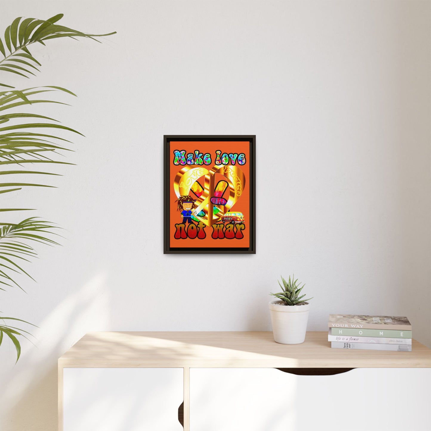 love peace - framed canvas art (orange)