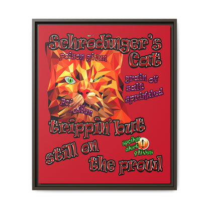 schrodinger's cat - framed canvas art (dark red)