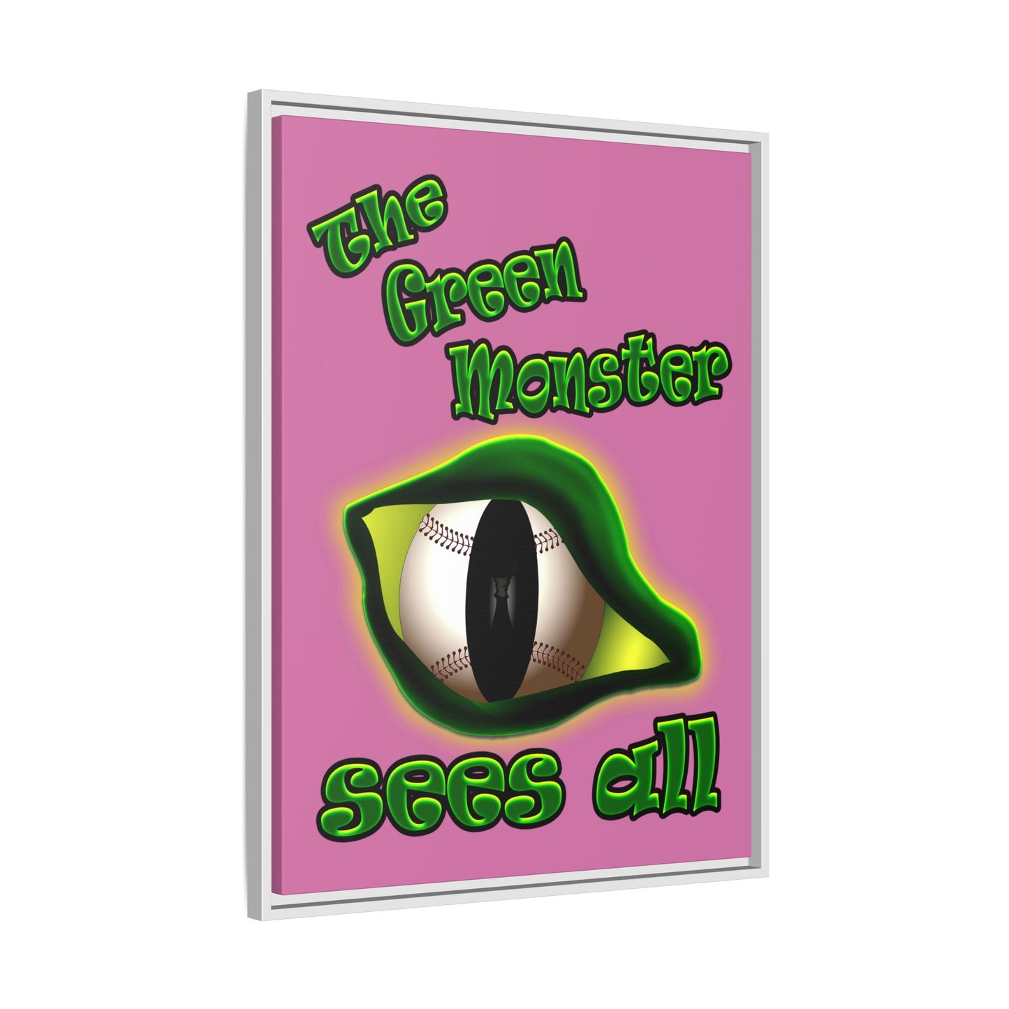 green monster - framed canvas art (light pink)