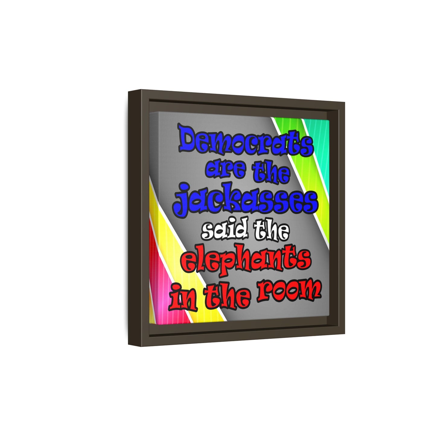 donkeys and elephants - framed canvas art (rainbow split)