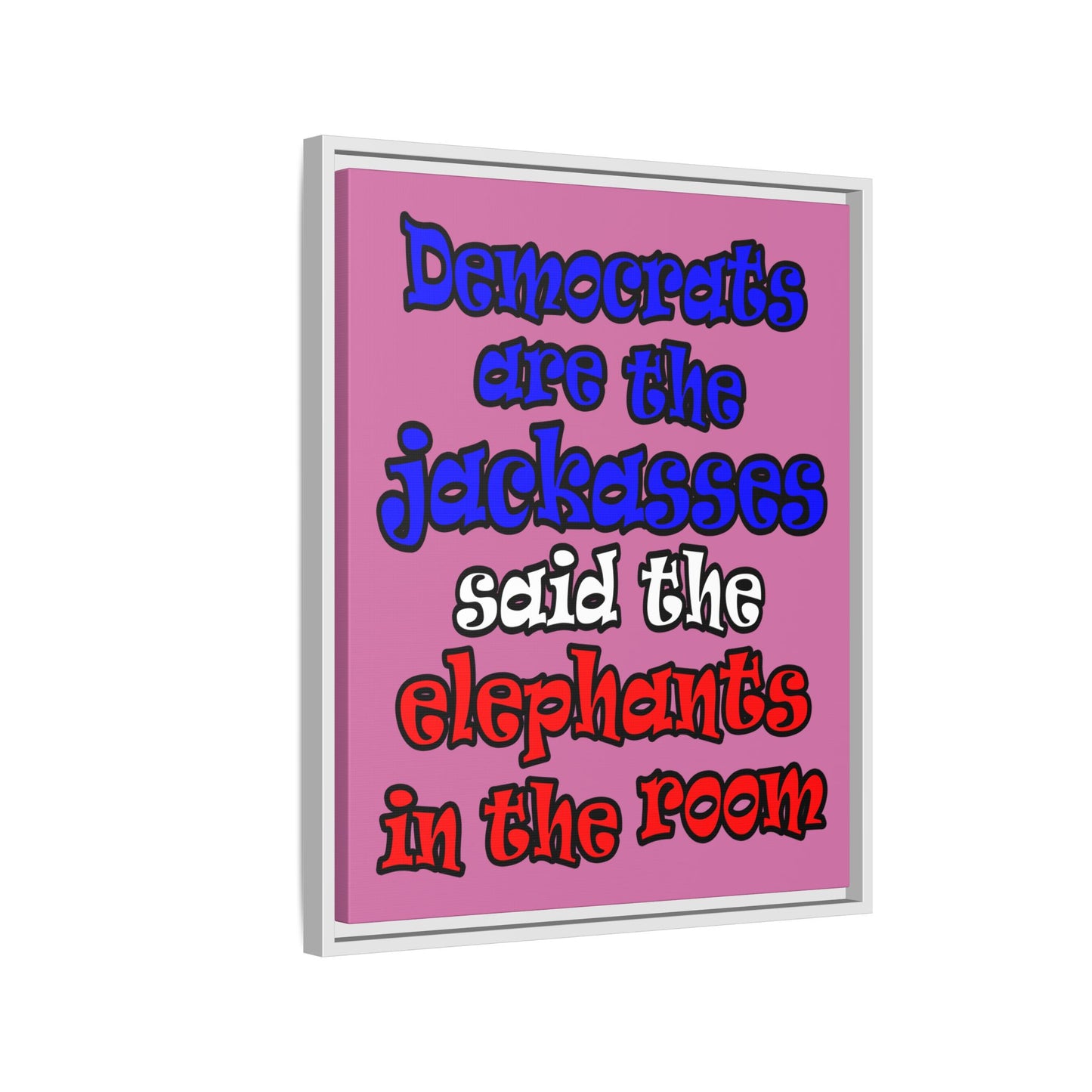donkeys and elephants - framed canvas art (light pink)