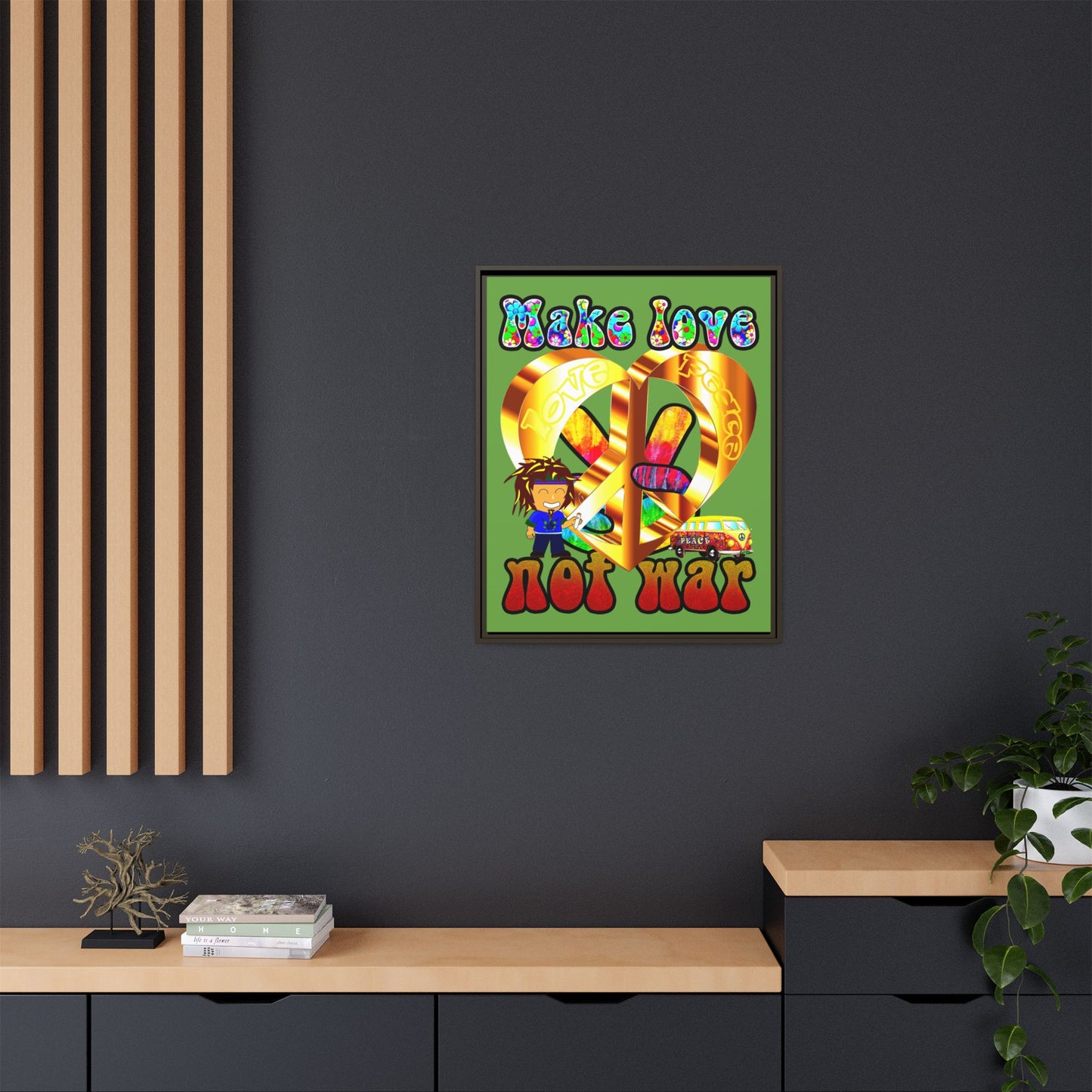 love peace - framed canvas art (green)