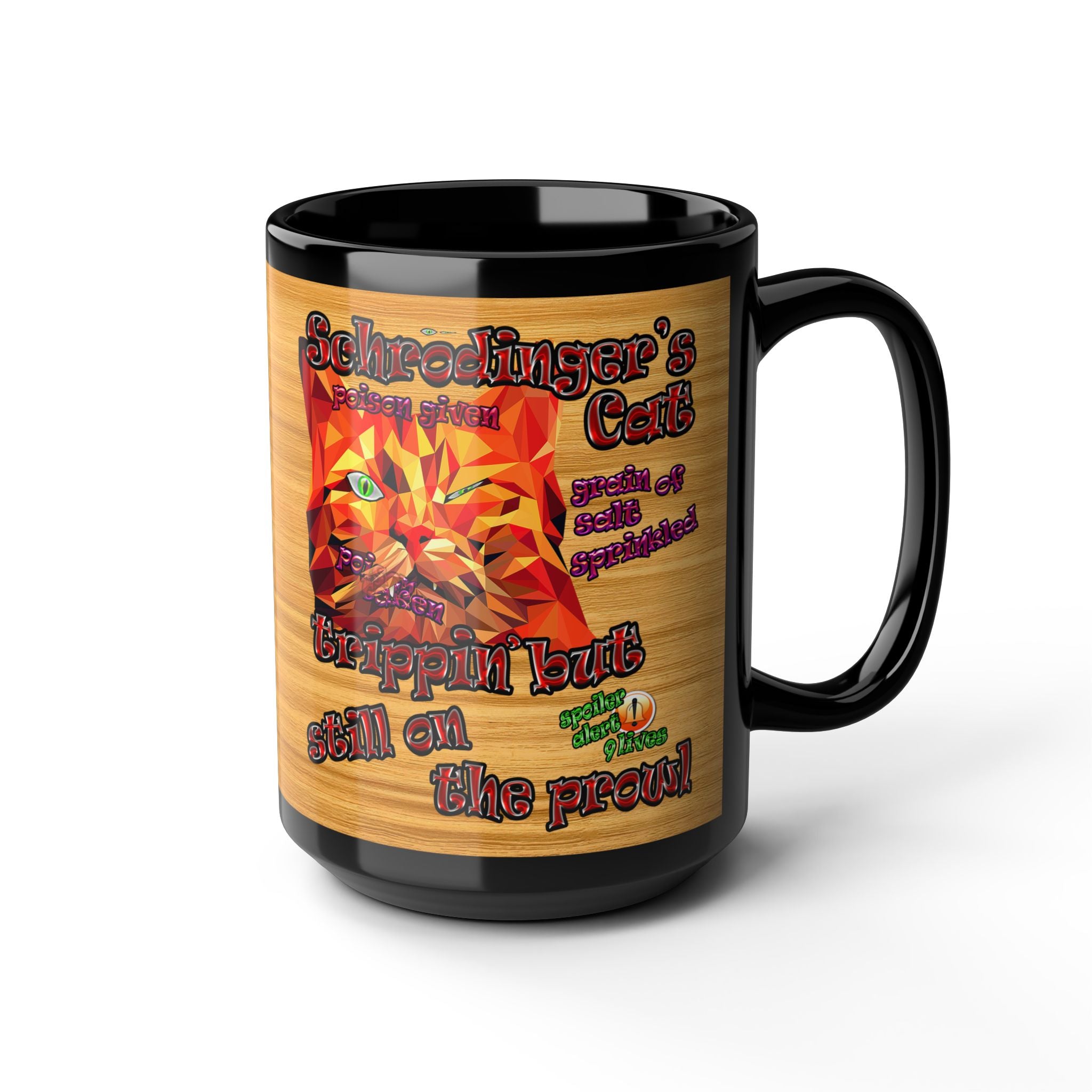 schrodinger's cat - Black Mug (butterscotch wood finish)