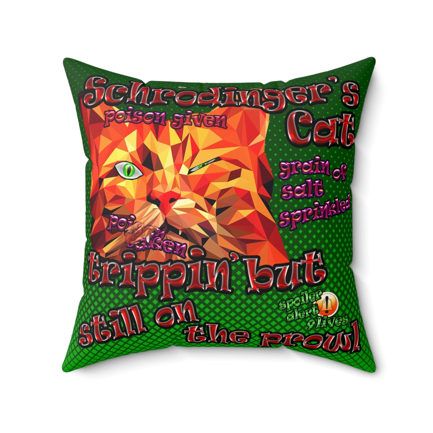schrodinger's cat - Spun Polyester Square Pillow - (logo green)