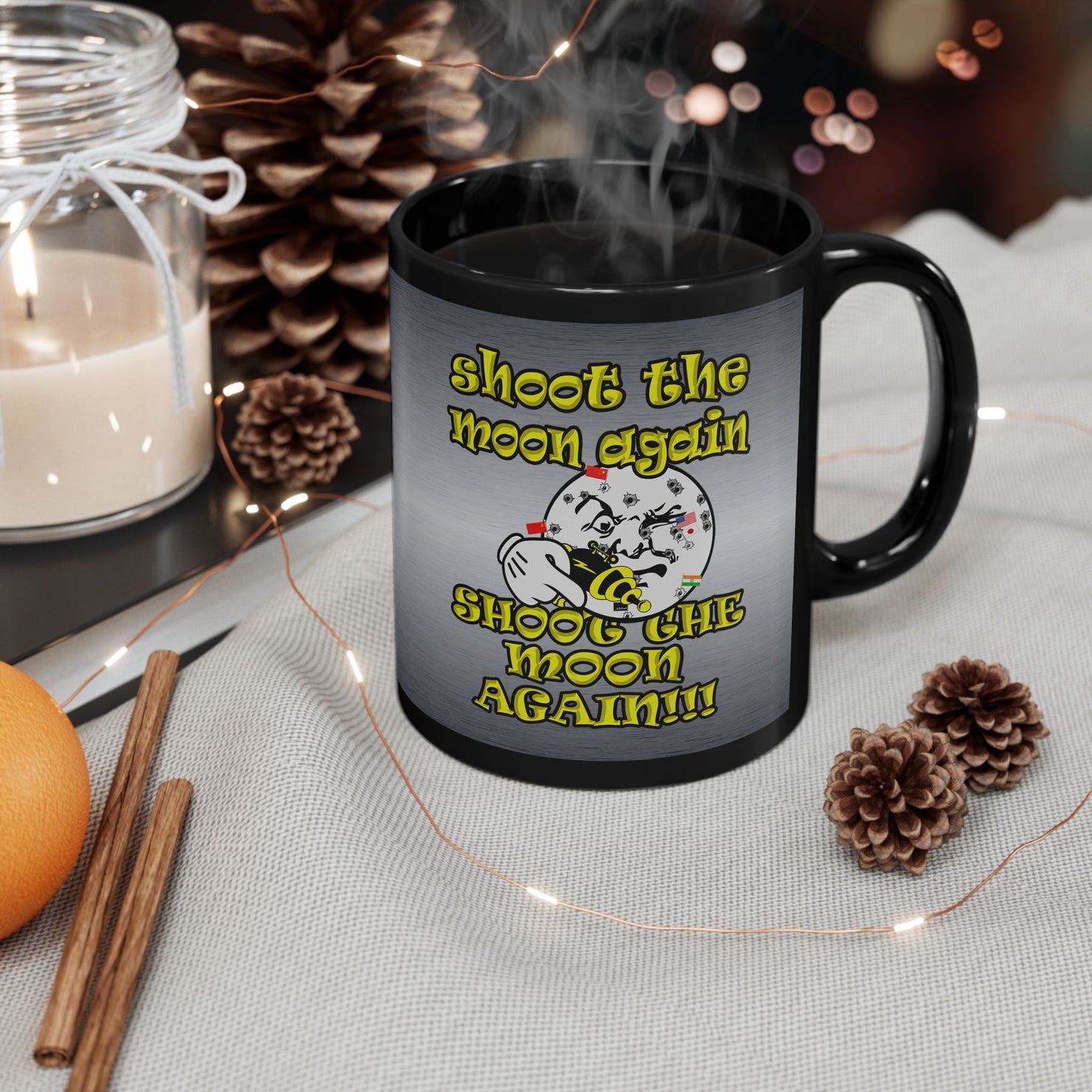 shoot the moon again - Black Mug (brushed nickel)