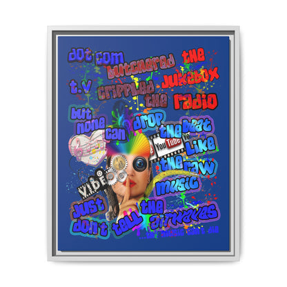 drop the beat - framed canvas art (dark blue)