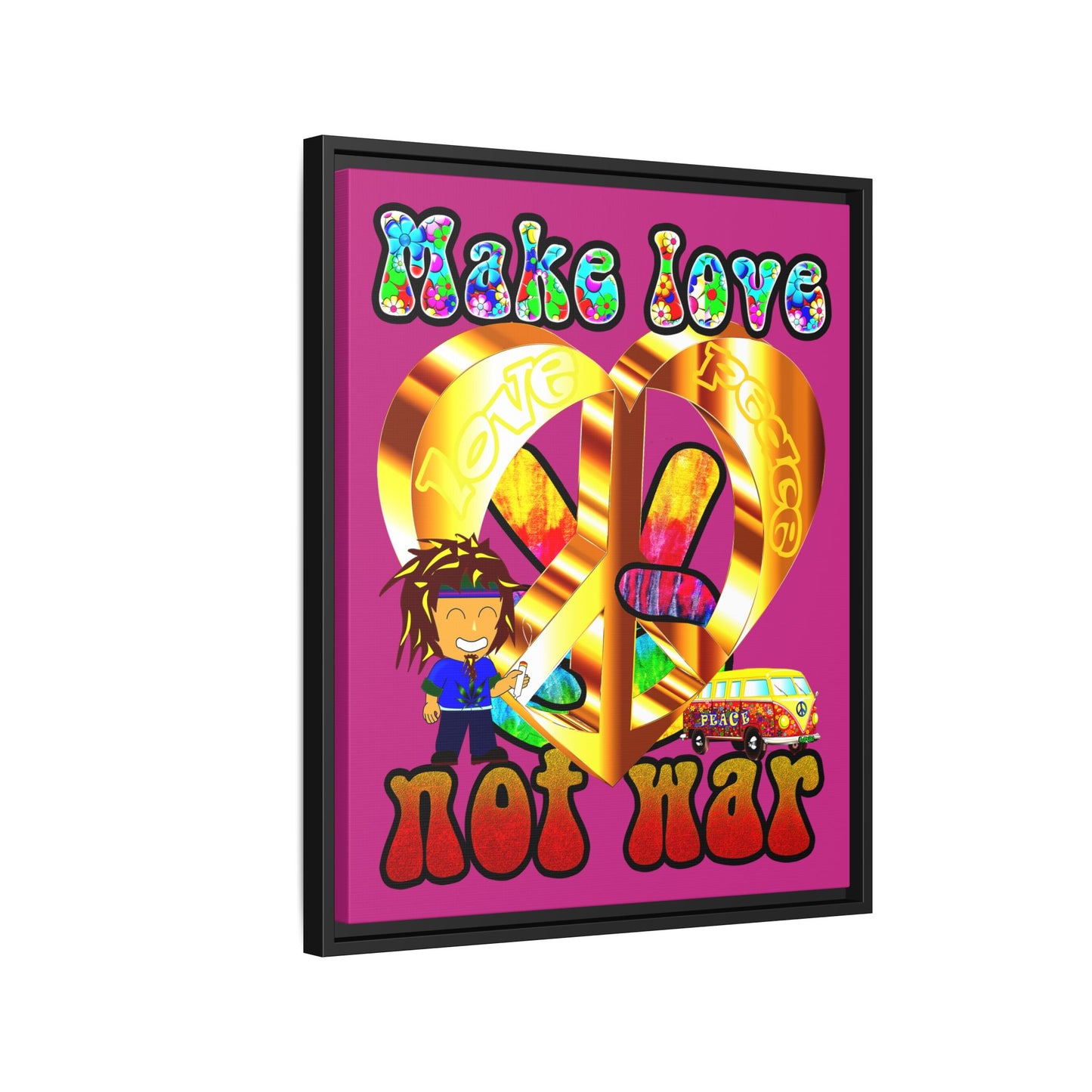 love peace - framed canvas art (pink)