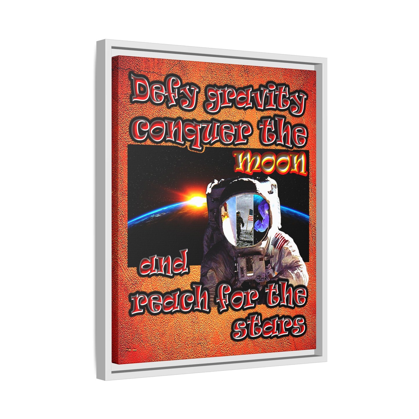defy conquer reach - framed canvas art (burnt orange)