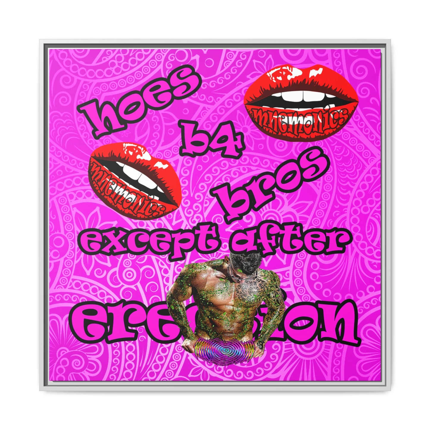 hoes b4 bros - framed canvas art (pink swirl)