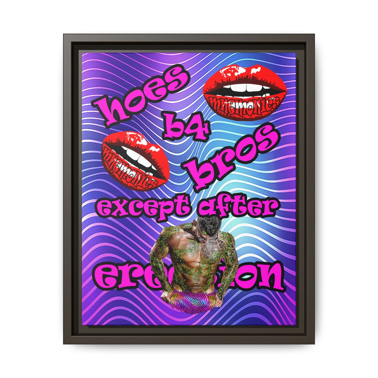 hoes b4 bros - framed canvas art (purple wave)