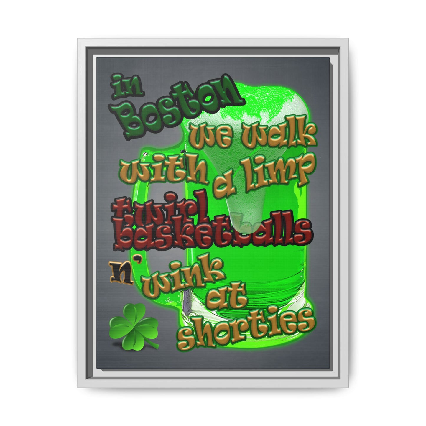 celtics logo - framed canvas art (grey-light grey)