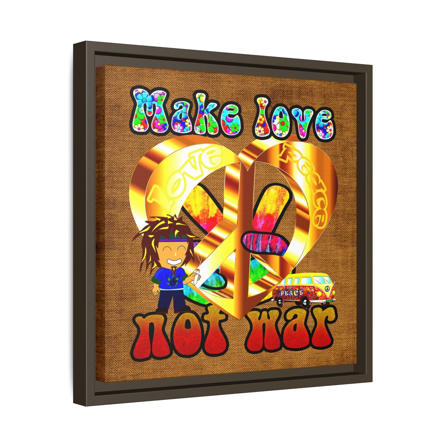 love peace - framed canvas art (brown papyrus)