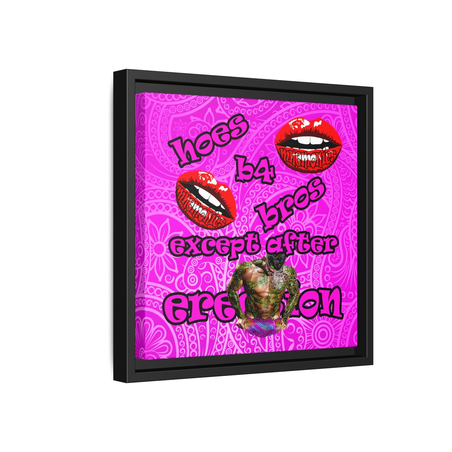 hoes b4 bros - framed canvas art (pink swirl)