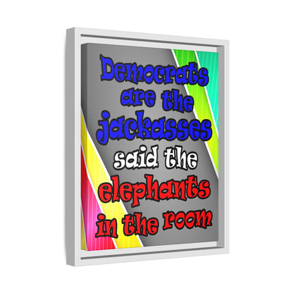 donkeys and elephants - framed canvas art (rainbow split)