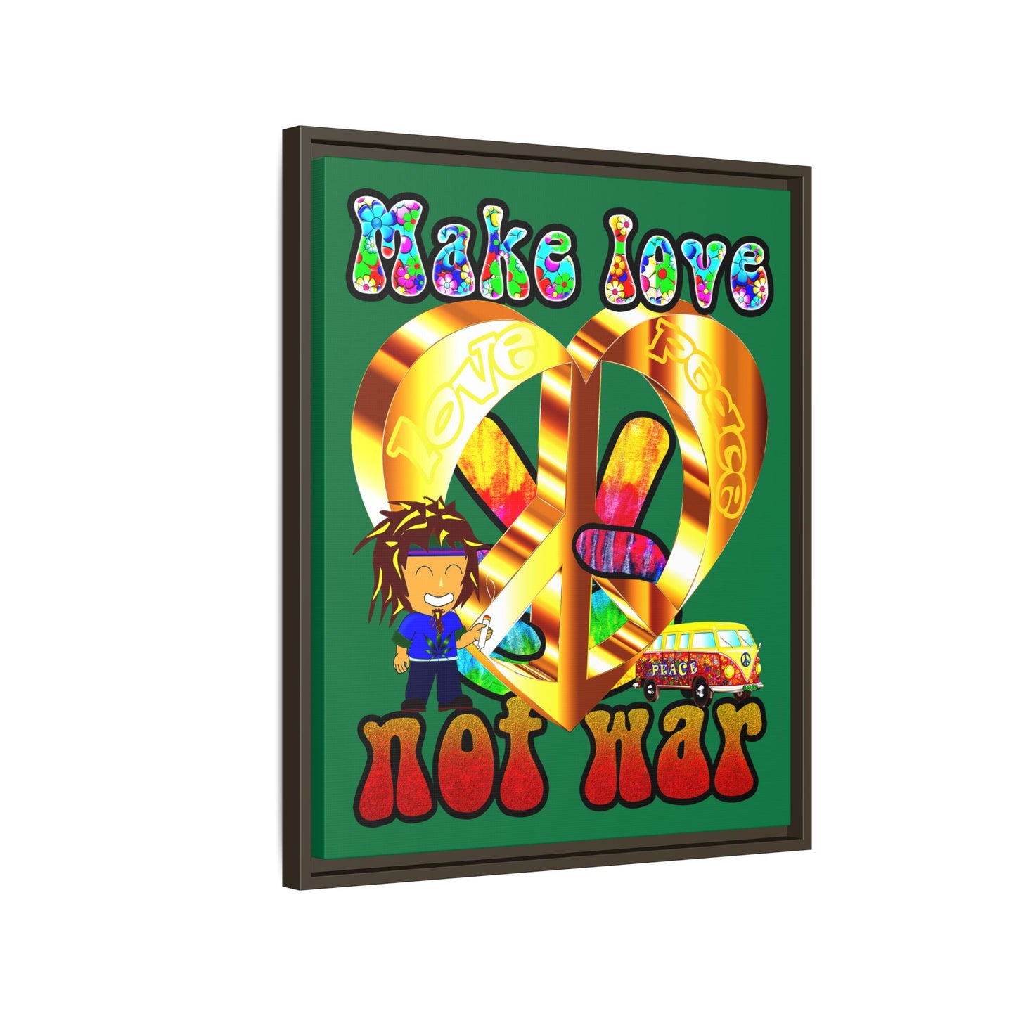 love peace - framed canvas art (dark green)