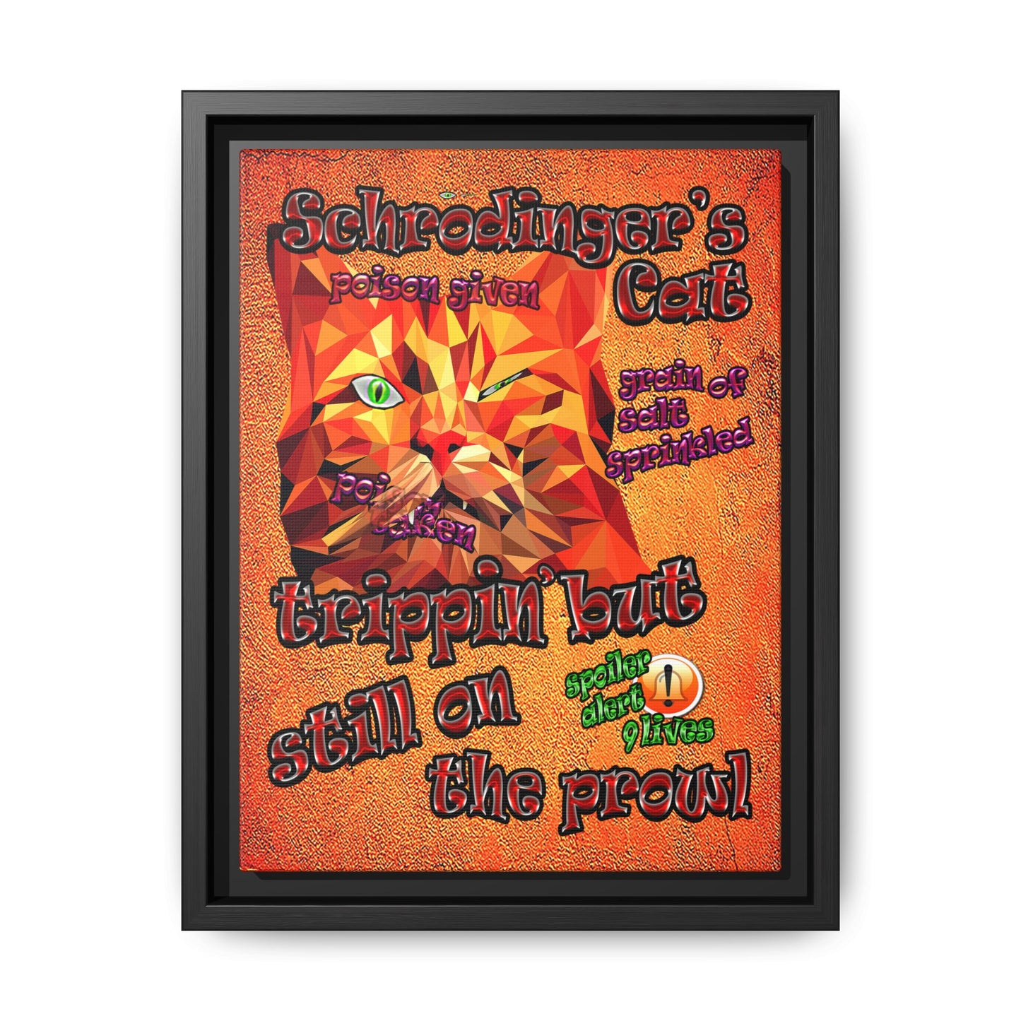 schrodinger's cat - framed canvas art (burnt orange)