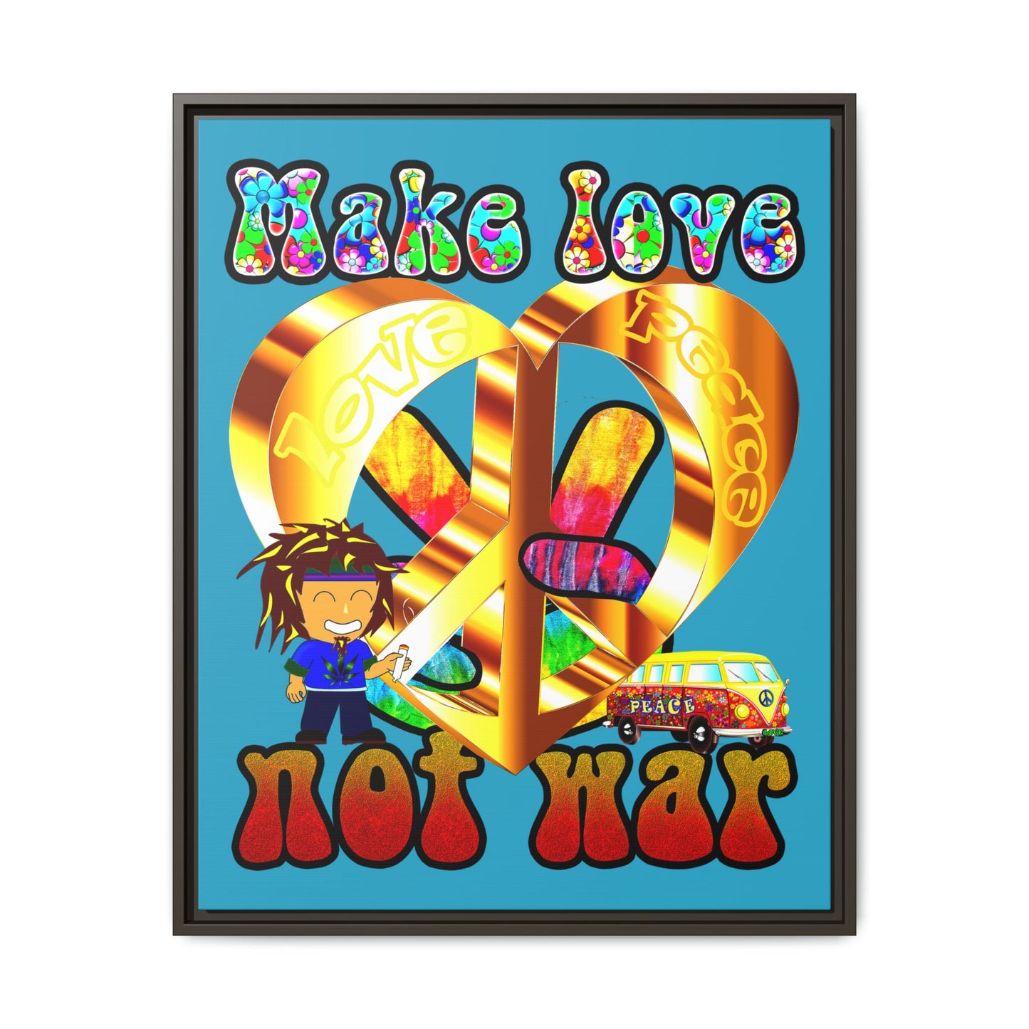 love peace - framed canvas art (turquoise)