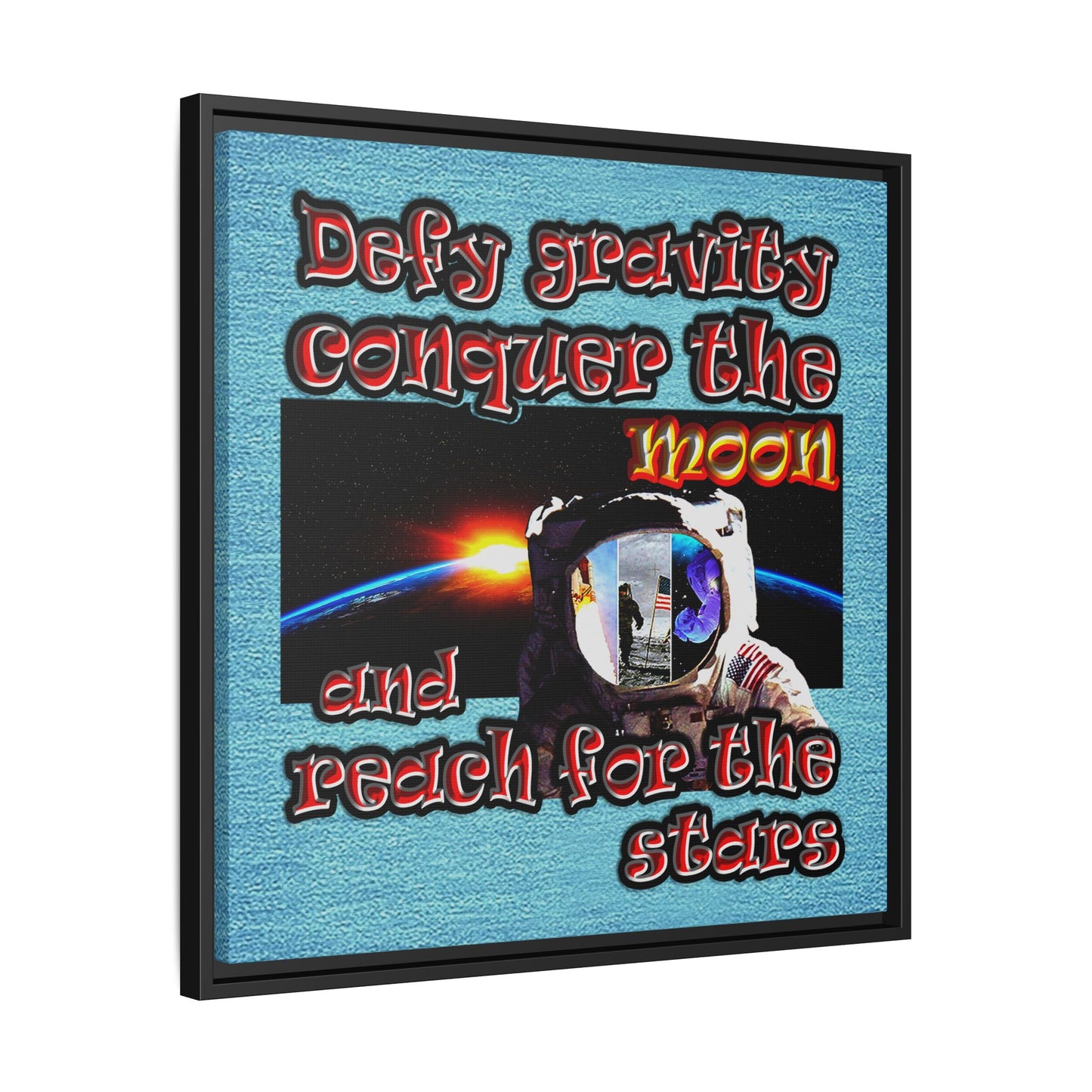 defy conquer reach - framed canvas art (faded blue)