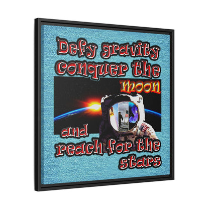 defy conquer reach - framed canvas art (faded blue)