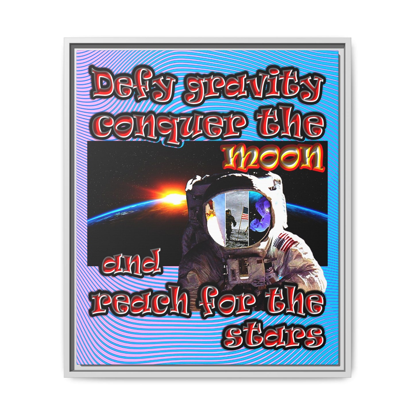 defy conquer reach - framed canvas art (light blue-purple wave)
