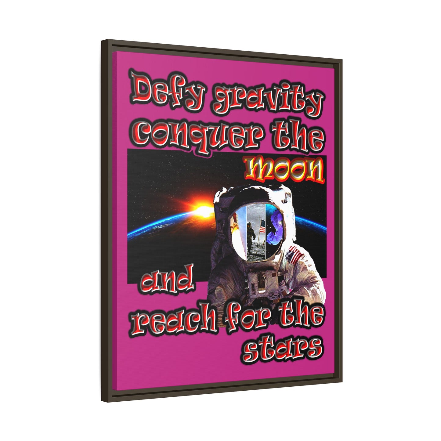 defy conquer reach - framed canvas art (pink)