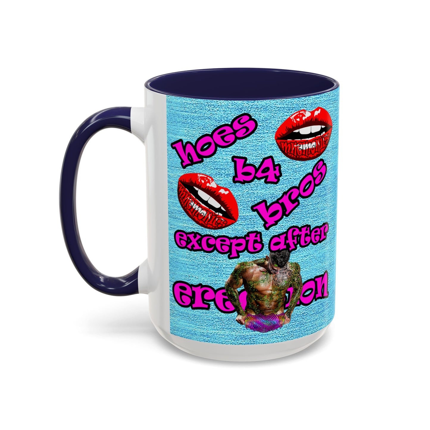 hoes b4 bros - Accent Mug (faded blue)