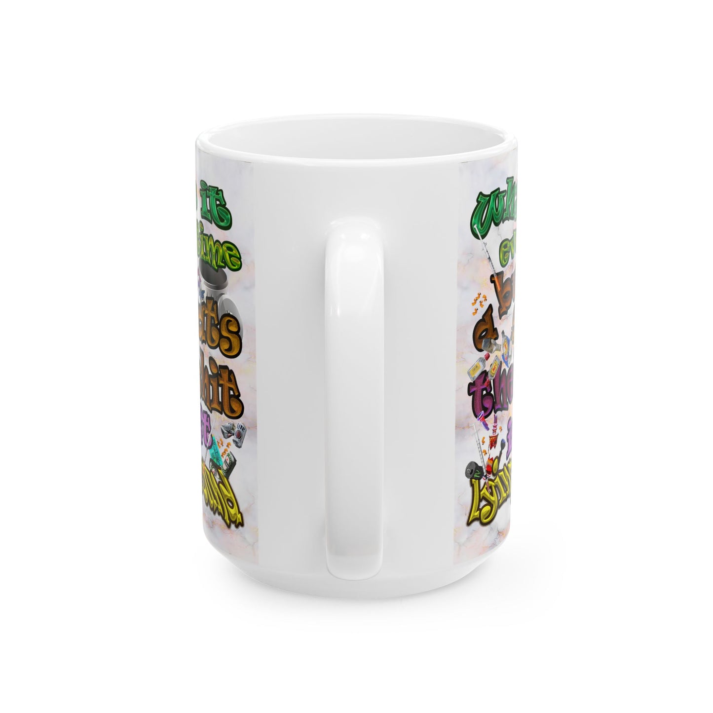 the bum's shit - White Mug (white marble)