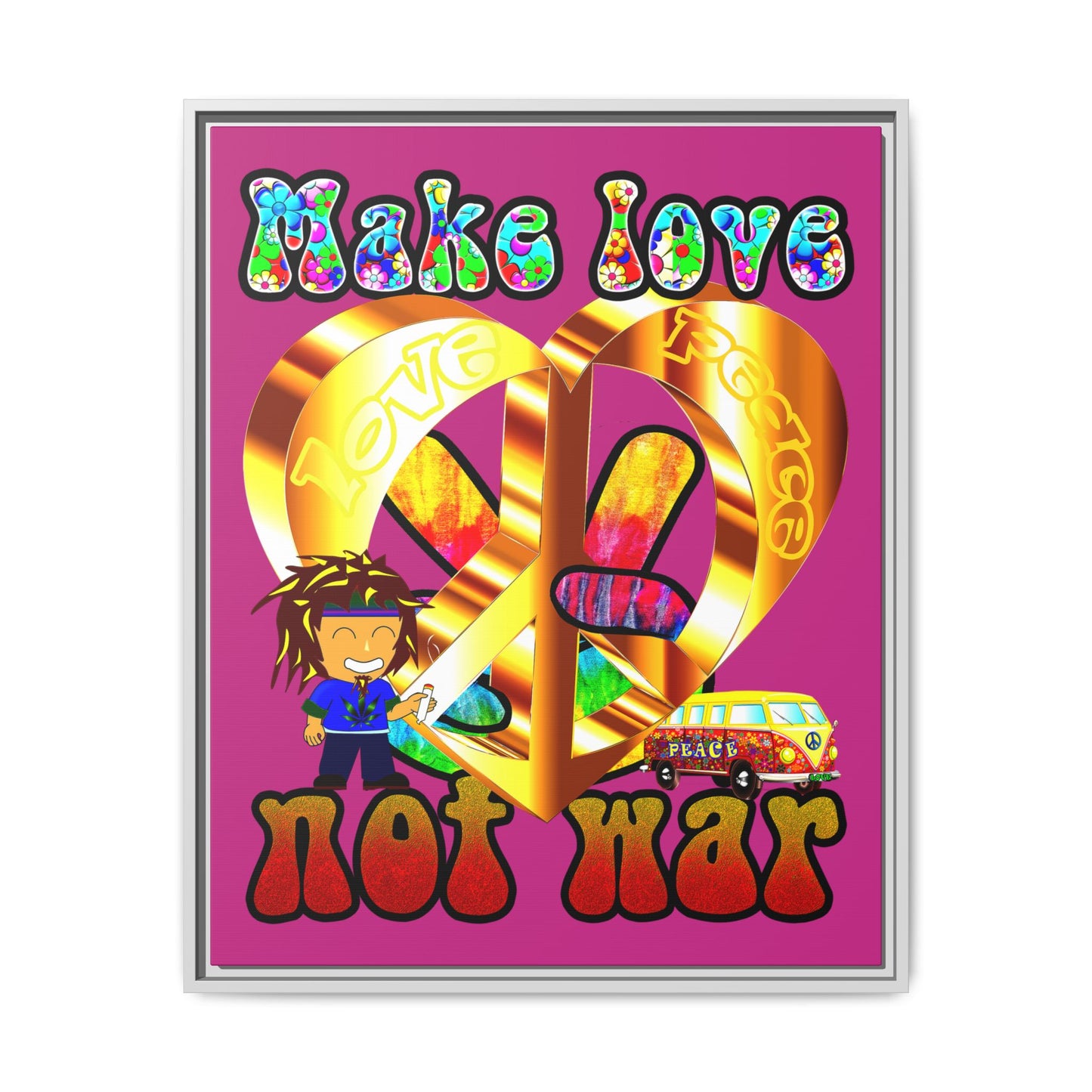 love peace - framed canvas art (pink)