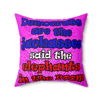 donkeys and elephants - Faux Suede Square Pillow - (pink swirl)