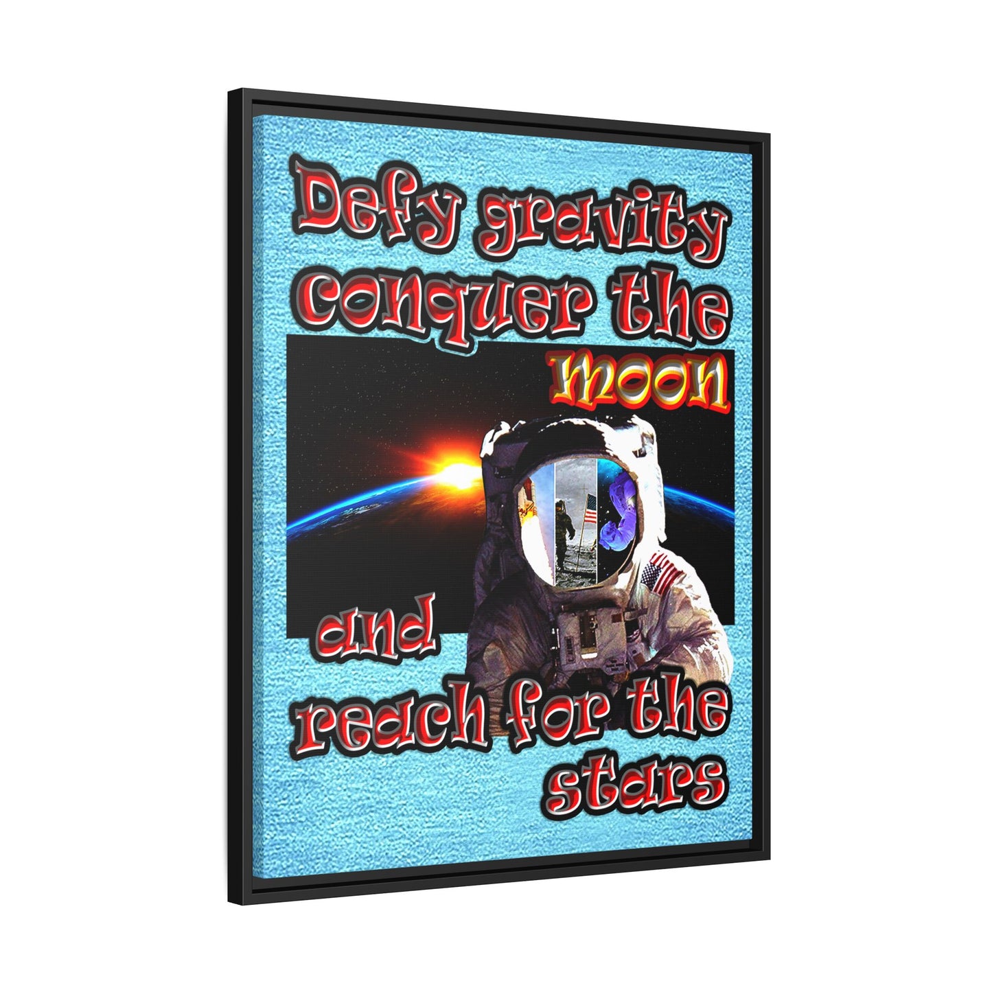 defy conquer reach - framed canvas art (faded blue)