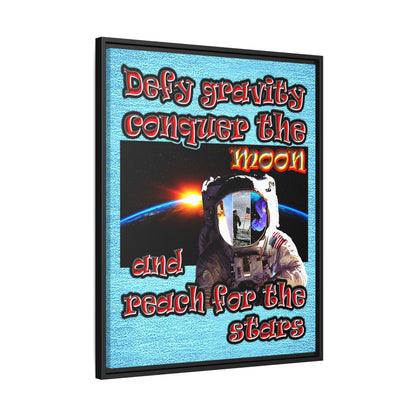 defy conquer reach - framed canvas art (faded blue)