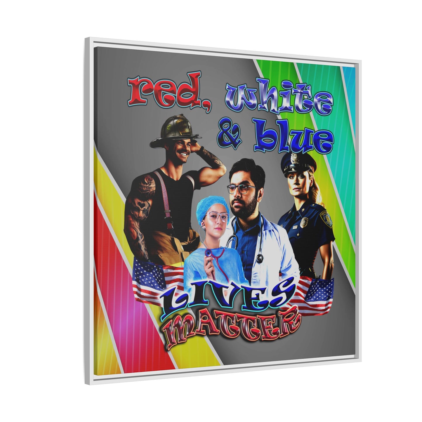 rw&b lives matter - framed canvas art (rainbow split)