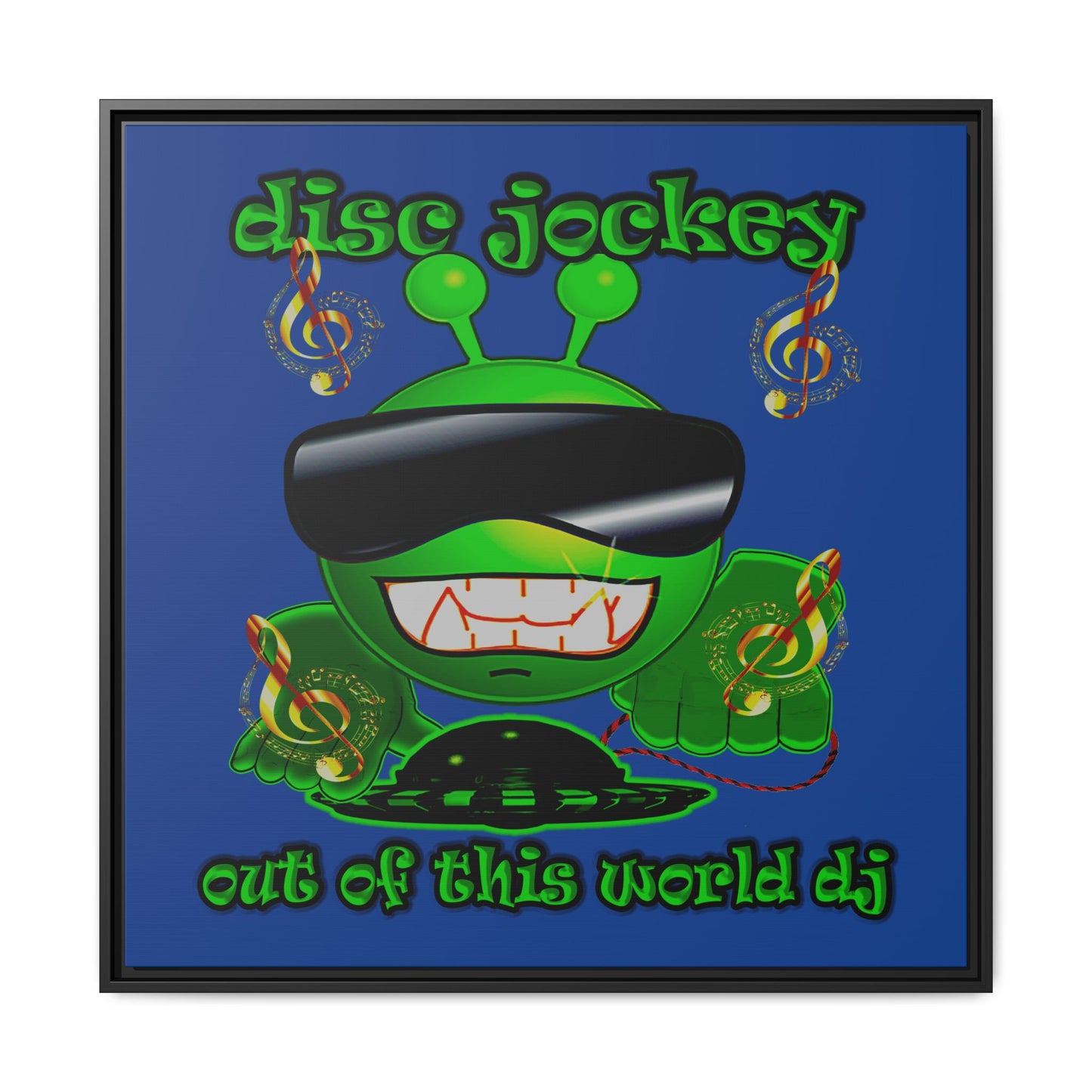disc jockey - framed canvas art (dark blue)