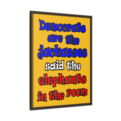 donkeys and elephants - framed canvas art (yellow)