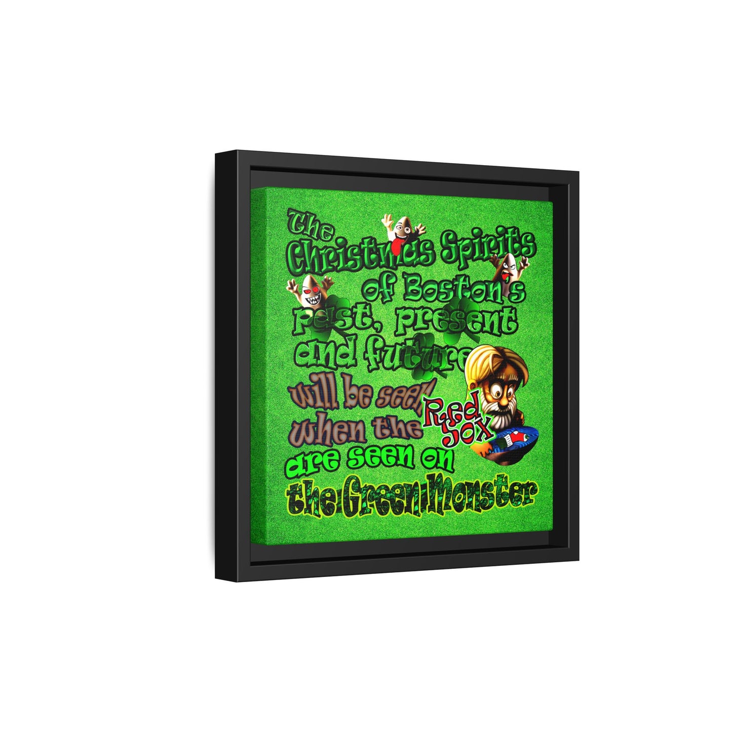 christmas spirits of boston - framed canvas art (green turf)