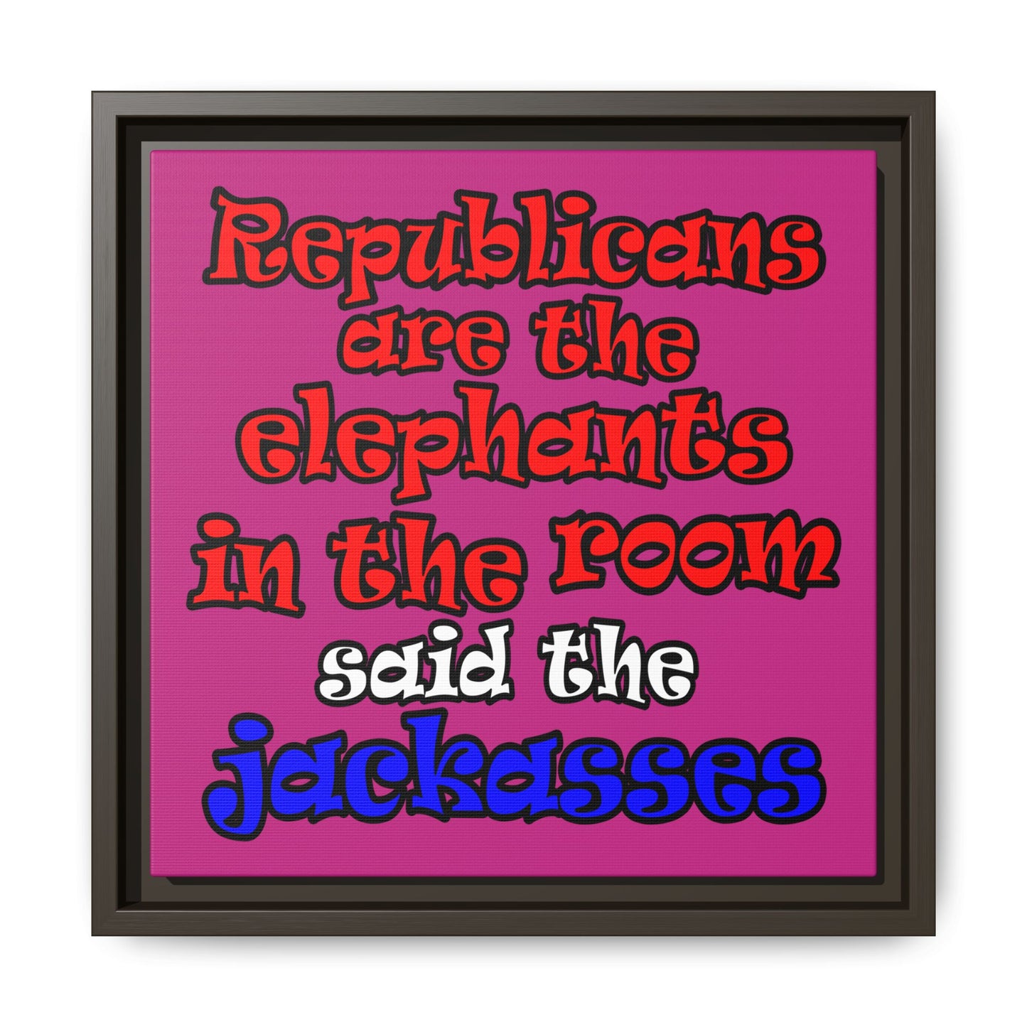 donkeys and elephants - framed canvas art (pink)