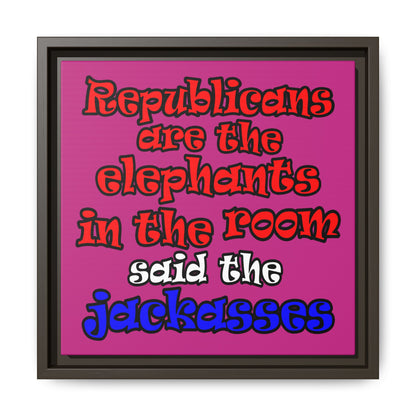 donkeys and elephants - framed canvas art (pink)